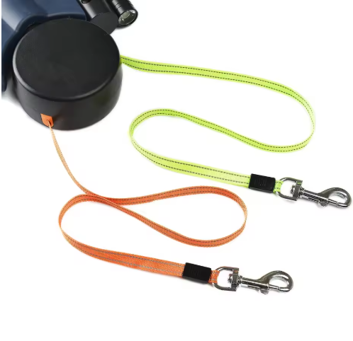 Retractable Double Dog Leash with Light
