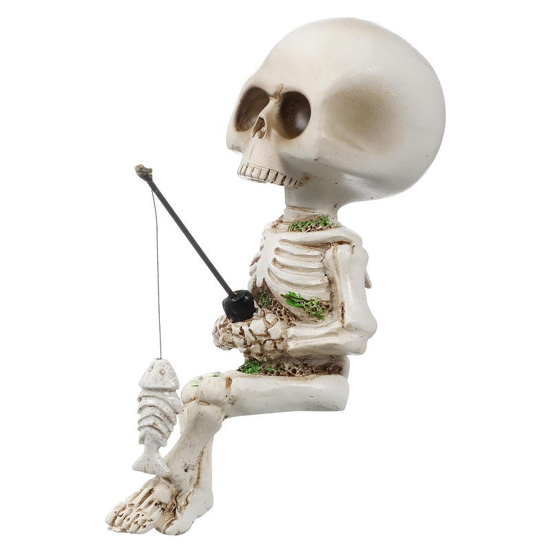 GANAZONO Skeleton Aquarium Decoration Skull Fish Reptile Tank Decor Fishing Skull Statue Resin Skeleton Figurines Sculptures Halloween Decoration - All The Above