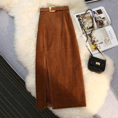 High Waist A-Line Corduroy Skirt for Women - All The Above