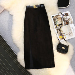 High Waist A-Line Corduroy Skirt for Women - All The Above