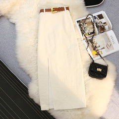High Waist A-Line Corduroy Skirt for Women - All The Above
