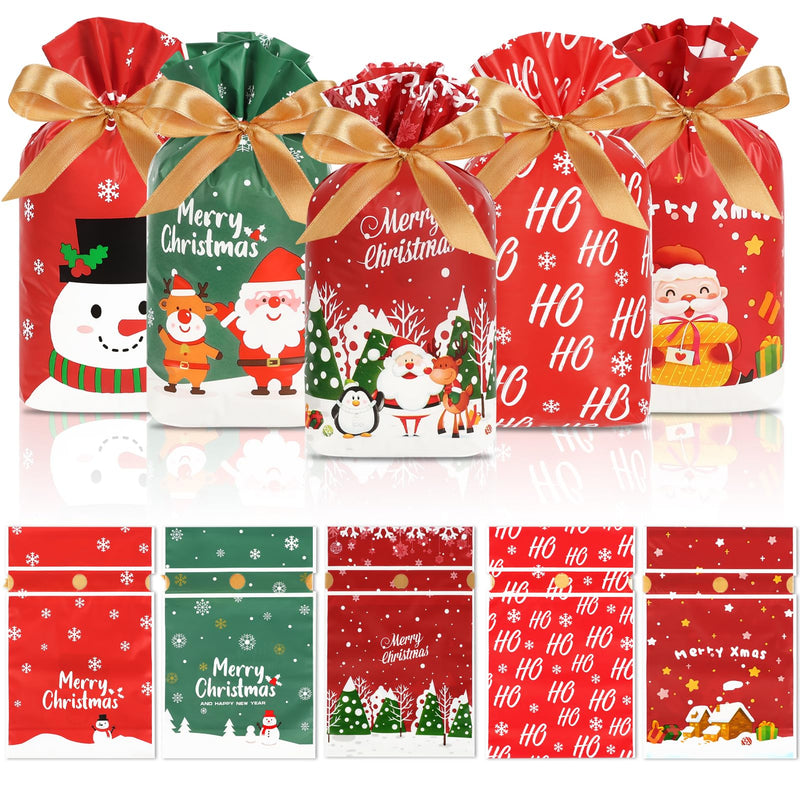 HRX Package 50pcs Christmas Treat Bags Drawstring 5.8x9x2.4inch Holiday Goodie Bags Small Christmas Gift Bags for Candy Cookie gift giving - All The Above