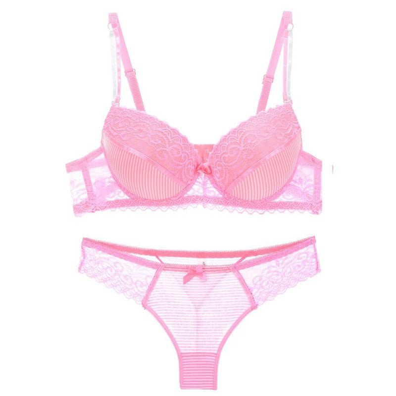 Lace Striped Lingerie Set with Bra and Panties - All The Above
