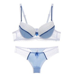 Lace Striped Lingerie Set with Bra and Panties - All The Above