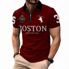 Men's 3D Digital Print Zip-Up Polo Shirt - All The Above