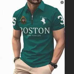 Men's 3D Digital Print Zip-Up Polo Shirt - All The Above