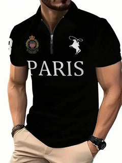 Men's 3D Digital Print Zip-Up Polo Shirt - All The Above