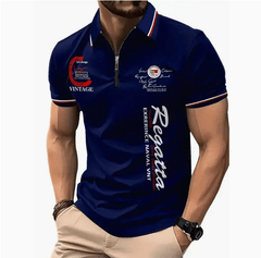 Men's 3D Digital Print Zip-Up Polo Shirt - All The Above
