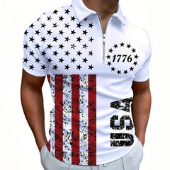Men's 3D Digital Print Zip-Up Polo Shirt - All The Above