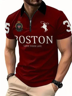 Men's 3D Digital Print Zip-Up Polo Shirt - All The Above