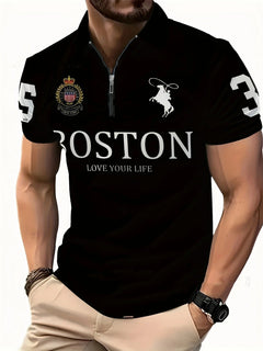 Men's 3D Digital Print Zip-Up Polo Shirt - All The Above