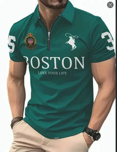 Men's 3D Digital Print Zip-Up Polo Shirt - All The Above