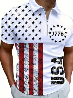 Men's 3D Digital Print Zip-Up Polo Shirt - All The Above