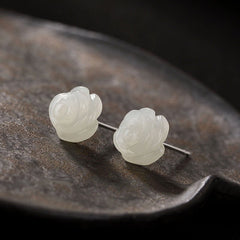 S925 Silver White Rose Jade Stud Earrings for Women - All The Above