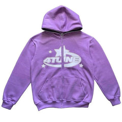 Star Printed Zip Up Hoodies - All The Above