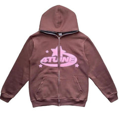 Star Printed Zip Up Hoodies - All The Above